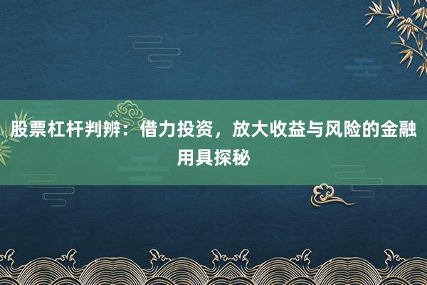 股票杠杆判辨：借力投资，放大收益与风险的金融用具探秘
